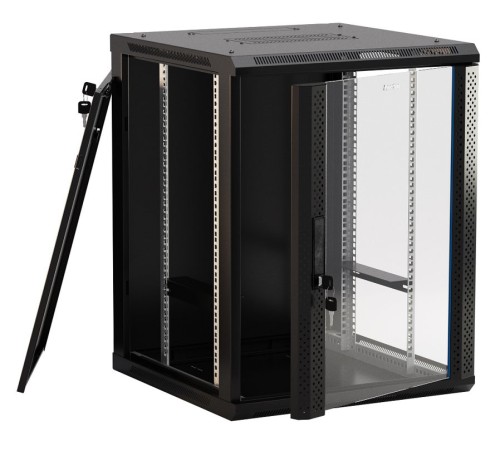 Шкаф серверный Hyperline (TWB-0945-GP-RAL9004) настенный 9U 600x450мм пер.дв.стекл 2 бок.пан. 60кг черный IP20 сталь