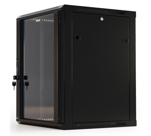 Шкаф серверный Hyperline (TWB-0966-GP-RAL9004) настенный 9U 600x600мм пер.дв.стекл 2 бок.пан. 60кг черный IP20 сталь