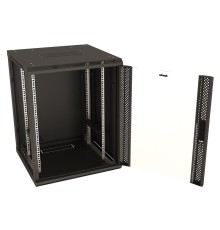Шкаф серверный Hyperline (TWB-FC-1266-GP-RAL9004) настенный 12U 600x600мм пер.дв.стекл 60кг черный IP20 сталь