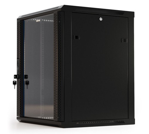 Шкаф серверный Hyperline (TWB-1266-GP-RAL9004) настенный 12U 600x600мм пер.дв.стекл 2 бок.пан. 60кг черный IP20 сталь Шкаф серверный Hyperline (TWB-1266-GP-RAL9004) настенный 12U 600x600мм пер.дв.стекл 2 бок.пан. 60кг черный IP20 сталь