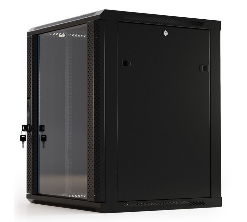 Шкаф серверный Hyperline (TWB-0945-GP-RAL9004) настенный 9U 600x450мм пер.дв.стекл 2 бок.пан. 60кг черный IP20 сталь