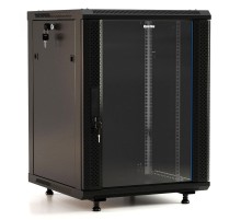 Шкаф серверный Hyperline (TWB-FC-1566-GP-RAL9004) настенный 15U 600x600мм пер.дв.стекл 60кг черный IP20 сталь