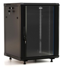 Шкаф серверный Hyperline (TWB-FC-1566-GP-RAL9004) настенный 15U 600x600мм пер.дв.стекл 60кг черный IP20 сталь
