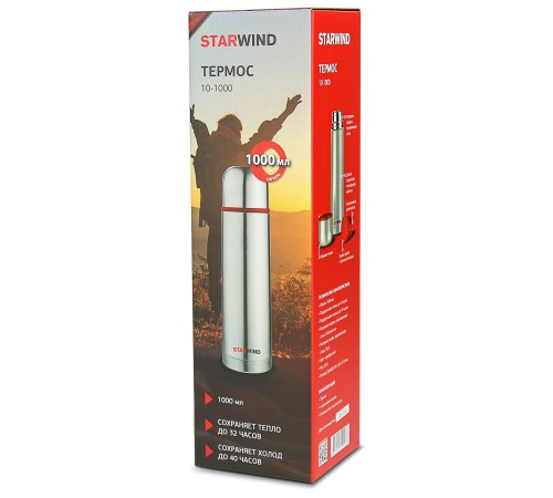 Термос Starwind 10-1000 1л. серебристый/красный картонная коробка Термос Starwind 10-1000 1л. серебристый/красный картонная коробка