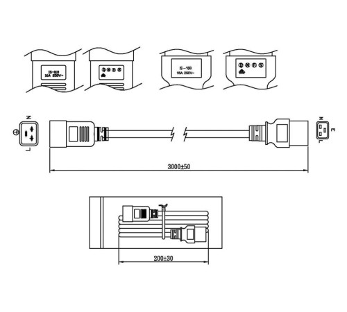 Шнур питания Hyperline PWC-IEC19-IEC20-1.8-BK C19-C20 проводник.:3x1.5мм2 1.8м 250В 16А (упак.:1шт) черный