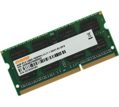 Память DDR3 4Gb 1600MHz Digma DGMAS31600004D RTL PC3-12800 CL11 SO-DIMM 204-pin 1.5В dual rank Память DDR3 4Gb 1600MHz Digma DGMAS31600004D RTL PC3-12800 CL11 SO-DIMM 204-pin 1.5В dual rank