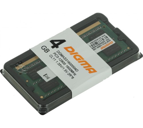 Память DDR3 4Gb 1600MHz Digma DGMAS31600004D RTL PC3-12800 CL11 SO-DIMM 204-pin 1.5В dual rank Память DDR3 4Gb 1600MHz Digma DGMAS31600004D RTL PC3-12800 CL11 SO-DIMM 204-pin 1.5В dual rank