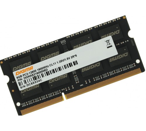 Память DDR3 8Gb 1600MHz Digma DGMAS31600008D RTL PC3-12800 CL11 SO-DIMM 204-pin 1.5В dual rank Память DDR3 8Gb 1600MHz Digma DGMAS31600008D RTL PC3-12800 CL11 SO-DIMM 204-pin 1.5В dual rank