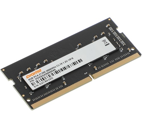 Память DDR4 4Gb 2666MHz Digma DGMAS42666004S RTL PC4-21300 CL19 SO-DIMM 260-pin 1.2В single rank Память DDR4 4Gb 2666MHz Digma DGMAS42666004S RTL PC4-21300 CL19 SO-DIMM 260-pin 1.2В single rank