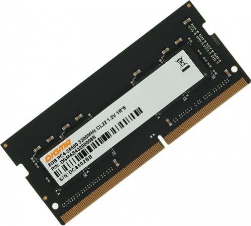 Память DDR4 8Gb 3200MHz Digma DGMAS43200008S RTL PC4-25600 CL22 SO-DIMM 260-pin 1.2В single rank Память DDR4 8Gb 3200MHz Digma DGMAS43200008S RTL PC4-25600 CL22 SO-DIMM 260-pin 1.2В single rank
