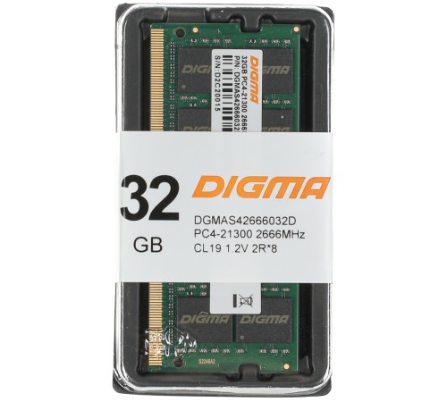 Память DDR4 32Gb 2666MHz Digma DGMAS42666032D RTL PC4-21300 CL19 SO-DIMM 260-pin 1.2В dual rank Память DDR4 32Gb 2666MHz Digma DGMAS42666032D RTL PC4-21300 CL19 SO-DIMM 260-pin 1.2В dual rank
