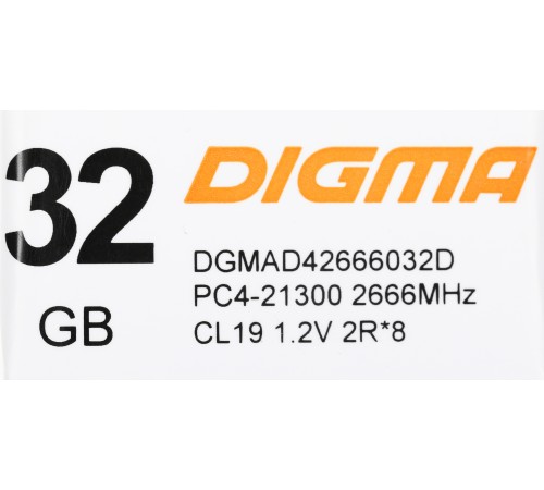 Память DDR4 32Gb 2666MHz Digma DGMAD42666032D RTL PC4-21300 CL19 DIMM 288-pin 1.2В dual rank Память DDR4 32Gb 2666MHz Digma DGMAD42666032D RTL PC4-21300 CL19 DIMM 288-pin 1.2В dual rank