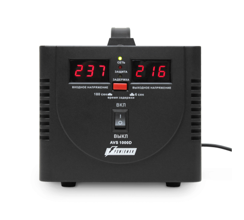 Стабилизатор POWERMAN AVS 1000D, черный, ступенчатый регулятор, цифровые индикаторы уровней напряжения, 1000ВА, 140-260В, максимальный входной ток 7А, 2 евророзетки, IP-20, напольный, 200мм х 150мм х 140мм, 2,3 кг. POWERMAN AVS 1000D (POWERMAN AVS 1000D Стабилизатор POWERMAN AVS 1000D, черный, ступенчатый регулятор, цифровые индикаторы уровней напряжения, 1000ВА, 140-260В, максимальный входной ток 7А, 2 евророзетки, IP-20, напольный, 200мм х 150мм х 140мм, 2,3 кг. POWERMAN AVS 1000D (POWERMAN AVS 1000D
