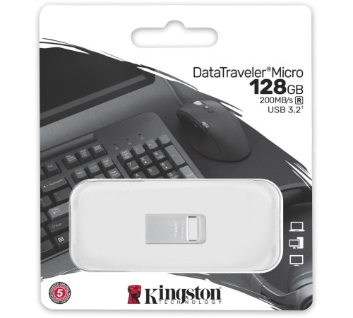 Флеш Диск Kingston 128Gb DataTraveler Micro DTMC3G2/128GB USB3.0 серебристый