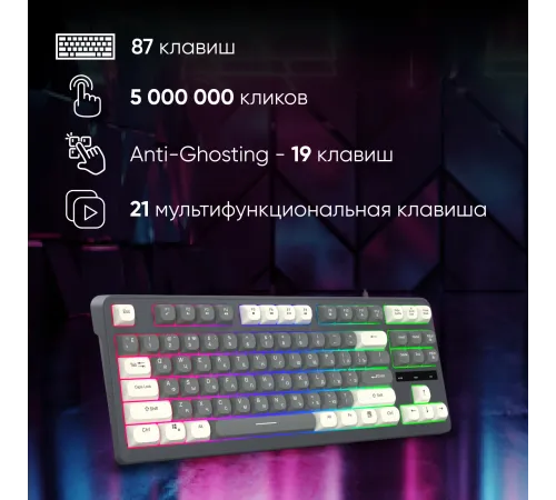 Клавиатура Оклик 711G серый/белый USB for gamer LED (1790385) Клавиатура Оклик 711G серый/белый USB for gamer LED (1790385)