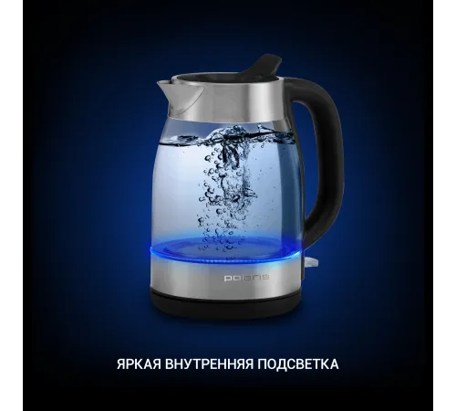 Чайник электрический Polaris PWK 1817CGL 1.8л. 2200Вт нержавеющая сталь/черный (корпус: нержавеющая сталь/стекло)
