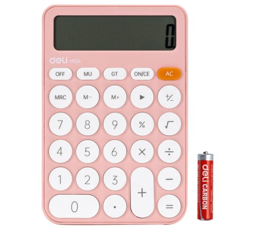 Калькулятор настольный Deli EM124PINK розовый 12-разр.