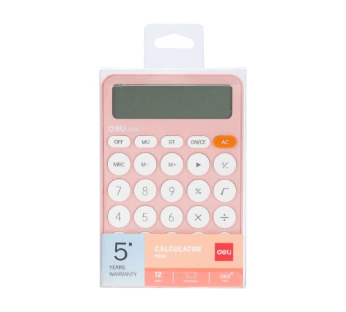 Калькулятор настольный Deli EM124PINK розовый 12-разр.