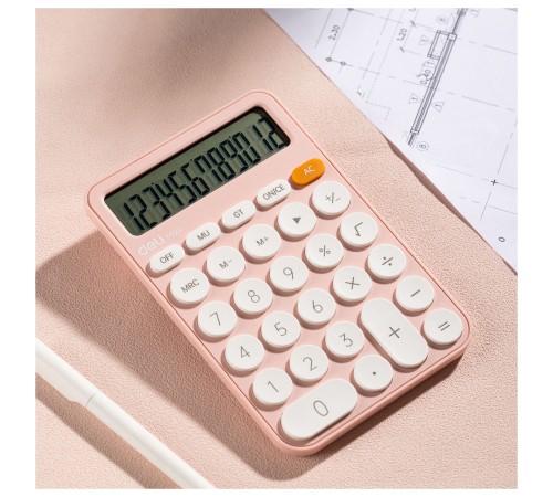 Калькулятор настольный Deli EM124PINK розовый 12-разр.