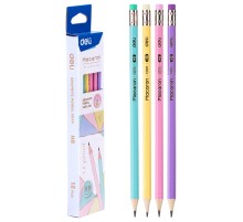 Карандаш ч/г Deli EC025-HB Macaron 2.4мм HB шестигран. липа коробка/европод. (6шт) ластик