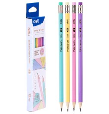 Карандаш ч/г Deli EC025-HB Macaron 2.4мм HB шестигран. липа коробка/европод. (6шт) ластик