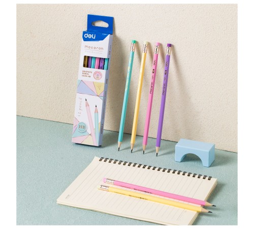 Карандаш ч/г Deli EC025-HB Macaron 2.4мм HB шестигран. липа коробка/европод. (6шт) ластик