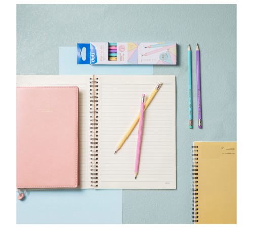 Карандаш ч/г Deli EC025-HB Macaron 2.4мм HB шестигран. липа коробка/европод. (6шт) ластик