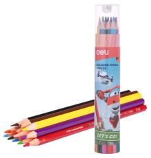 Карандаши цв. Deli EC00807 Super Wings шестигран. тополь 12цв. туба пл.
