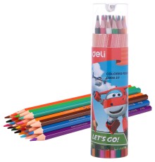 Карандаши цв. Deli EC00827 Super Wings шестигран. тополь 24цв. туба пл.