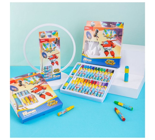 Масляная пастель Deli EC009-18 Super Wings шестигранные 18цв. картон.кор./европод.