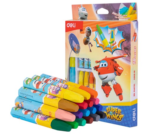 Масляная пастель Deli EC009-18 Super Wings шестигранные 18цв. картон.кор./европод.