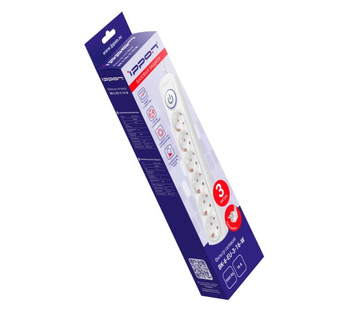 Сетевой фильтр Ippon BK-6-EU-3-16-W 3м (6 розеток) белый (коробка) Сетевой фильтр Ippon BK-6-EU-3-16-W 3м (6 розеток) белый (коробка)