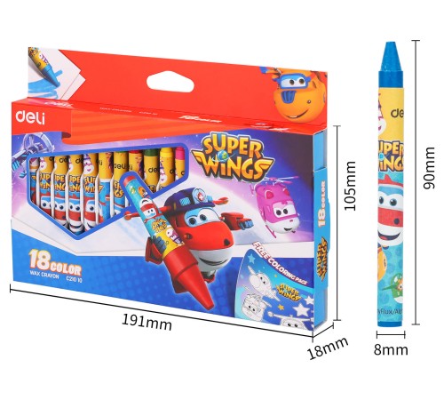 Восковые мелки Deli EC21010 Super Wings 18цв. картон.кор./европод.