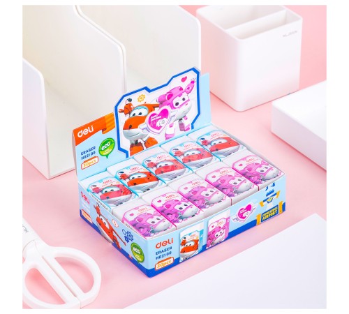 Ластик Deli EH02000 Super Wings 45x25x12мм белый картонный дисплей