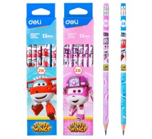 Карандаш ч/г Deli EU53500 Super Wings 2B шестигран. ассорти (12шт) ластик