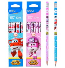 Карандаш ч/г Deli EU53500 Super Wings 2B шестигран. ассорти (12шт) ластик
