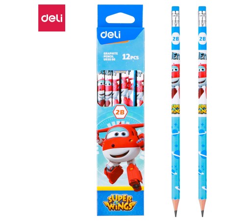 Карандаш ч/г Deli EU53500 Super Wings 2B шестигран. ассорти (12шт) ластик Карандаш ч/г Deli EU53500 Super Wings 2B шестигран. ассорти (12шт) ластик