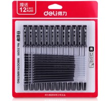 Набор ручек гелев. Deli 33205-BK прозрачный/черный черн. черн. блистер (12шт) линия 0.5мм резин. манжета 12 ручек + 12 сменных стержней