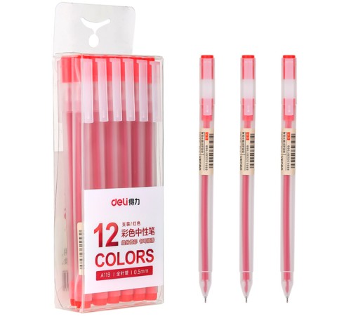Ручка гелев. Deli A119-RD прозрачный красн. черн. линия 0.5мм