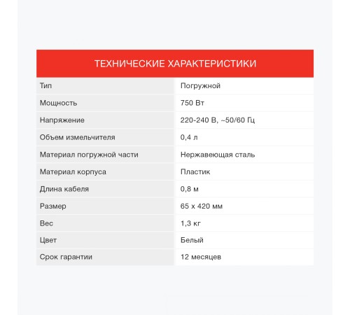 Блендер погружной Starwind SBP1111 750Вт белый Блендер погружной Starwind SBP1111 750Вт белый