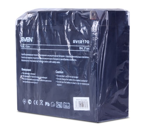 Батарея SVEN SV 12170 (12V 17Ah), напряжение 12В, емкость 17А*ч, макс. ток разряда 225А, макс. ток заряда 5.1А, свинцово-кислотная типа AGM, тип клемм T1 Sven SV12170 (SV-0222017)
