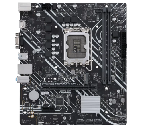 Материнская плата ASUS PRIME PRIME H610M-K D4, LGA1700, H610, 2*DDR4, D-Sub + HDMI, SATA3, Audio, Gb LAN, USB 3.2*4, USB 2.0*6, COM*1 header (w/o cable),mATX ; 90MB1A10-M0EAY0 (PRIME H610M-K D4)
