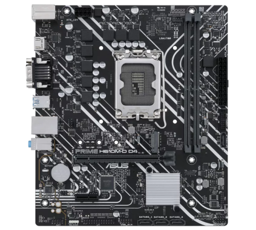 Материнская плата ASUS PRIME H610M-D D4, LGA1700, H610, 2*DDR4, D-Sub + HDMI, SATA3, Audio, Gb LAN, USB 3.2*4, USB 2.0*6, COM*1, LPT*1 header (w/o cable), mATX ; 90MB1A00-M0EAY0 (PRIME H610M-D D4)