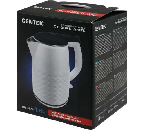 Чайник электрический Centek CT-0025 1.8л. 2000Вт белый/черный корпус: металл/пластик (CT-0025 WHITE) Чайник электрический Centek CT-0025 1.8л. 2000Вт белый/черный корпус: металл/пластик (CT-0025 WHITE)