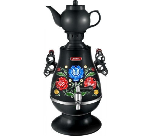 Самовар Centek CT-0091 B (черн+рисунок), 4.0л, 2300Вт, поддерж.t + LED индикатор, керам заварник