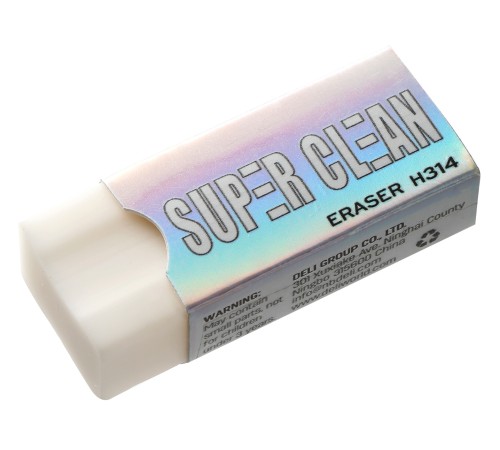 Ластик Deli EH314 Super Clean 41x17x10мм ПВХ белый индивидуальная картонная упаковка