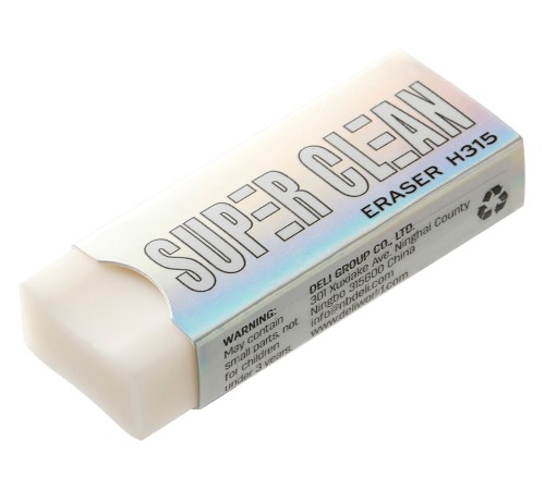 Ластик Deli EH315 Super Clean 54х20х10мм ПВХ белый индивидуальная картонная упаковка