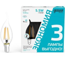Лампа светодиодная Gauss Basic 1041126T 5.5Вт цок.:E14 свеча 220B 4100K св.свеч.бел.нейт. (упак.:3шт)