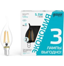 Лампа светодиодная Gauss Basic 1041126T 5.5Вт цок.:E14 свеча 220B 4100K св.свеч.бел.нейт. (упак.:3шт)