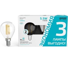 Лампа светодиодная Gauss Basic 1051126T 5.5Вт цок.:E14 шар 220B 4100K св.свеч.бел.нейт. (упак.:3шт)